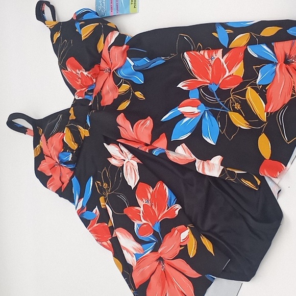 Swim Solutions Floral Park Tummy Control One-Piece‎ Swimdress Black 14 - Picture 2 of 14